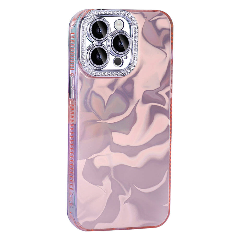Apple iPhone 14 Pro Max Kılıf Airbagli Parlak Taş Detay Tasarımlı Zore Esila Kapak Pembe