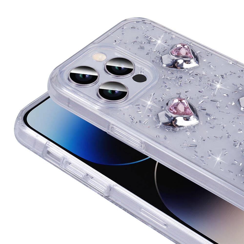 Apple iPhone 14 Pro Max Kılıf Airbagli Simli Arka Yüzey Zore Işıltı Silikon Kapak Lila