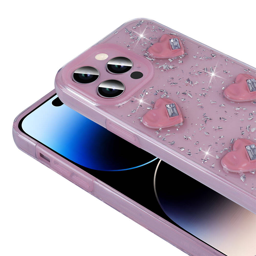Apple iPhone 14 Pro Max Kılıf Airbagli Simli Arka Yüzey Zore Işıltı Silikon Kapak Lila