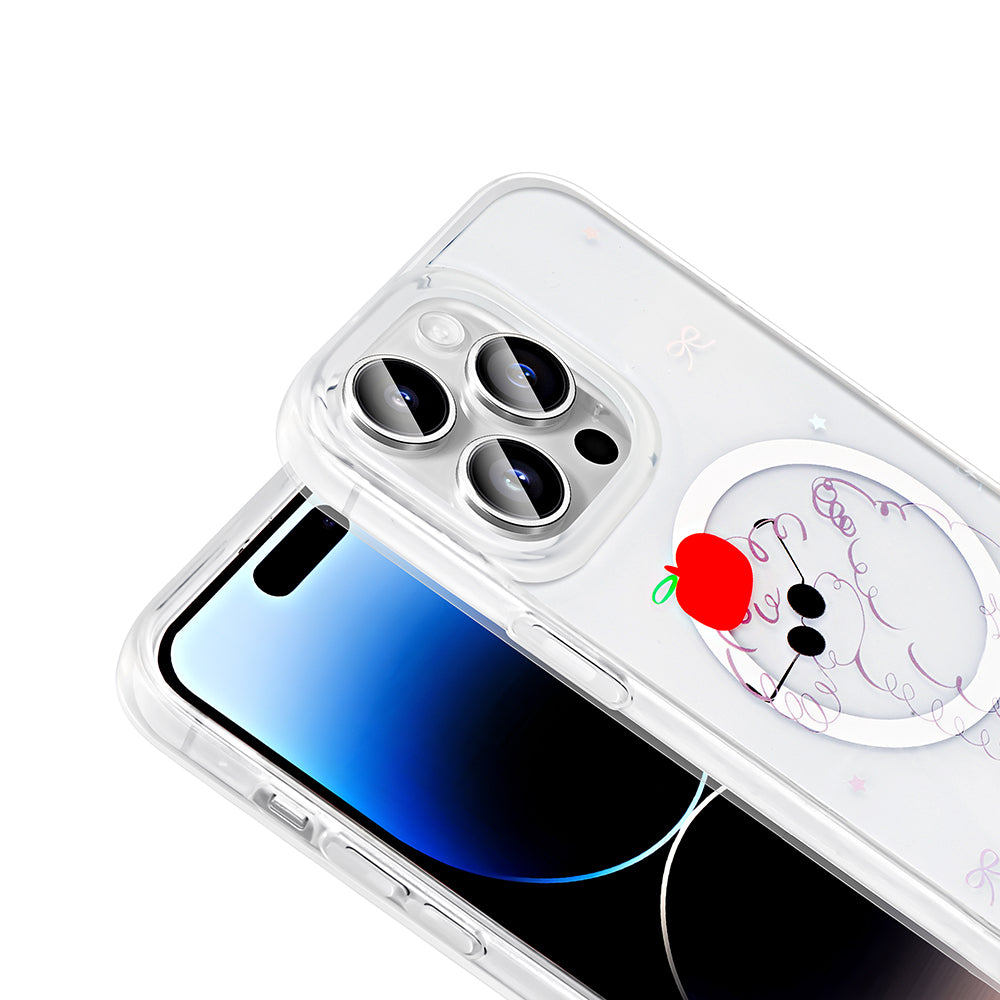 Apple iPhone 14 Pro Max Kılıf M-Safe Şarj Özellikli Şeffaf Zore Folk Sert Kapak Fiyonk