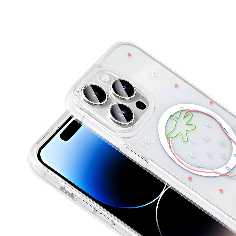 Apple iPhone 14 Pro Max Kılıf M-Safe Şarj Özellikli Şeffaf Zore Folk Sert Kapak Fiyonk