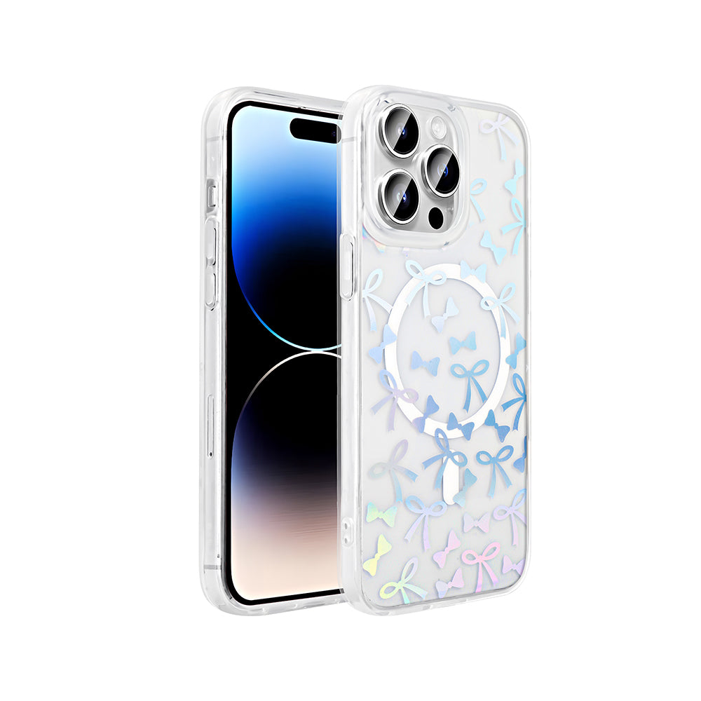 Apple iPhone 14 Pro Max Kılıf M-Safe Şarj Özellikli Şeffaf Zore Folk Sert Kapak Fiyonk