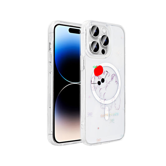 Apple iPhone 14 Pro Max Kılıf M-Safe Şarj Özellikli Şeffaf Zore Folk Sert Kapak Sevimli Köpek