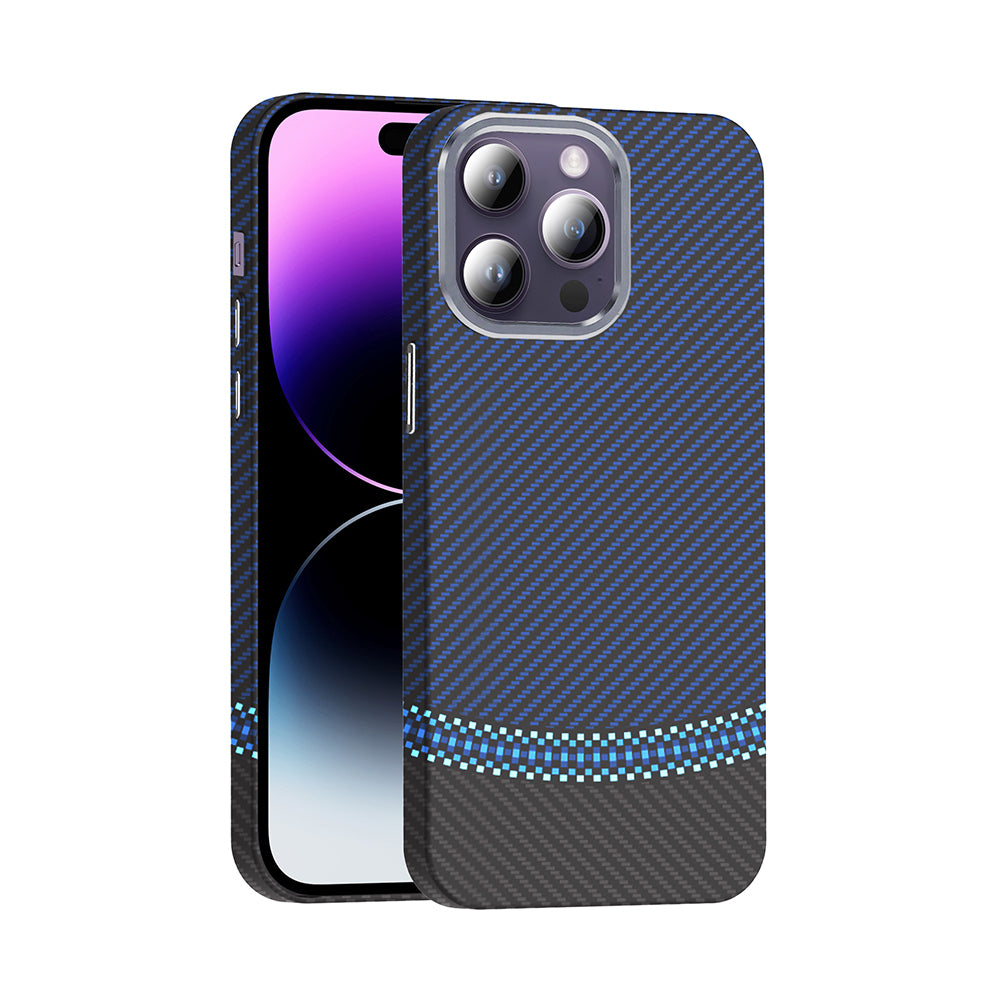 Apple iPhone 14 Pro Max Kılıf M-safe Şarj Özellikli Karbon Fiber Görünümlü Zore Gros Kapak Lacivert