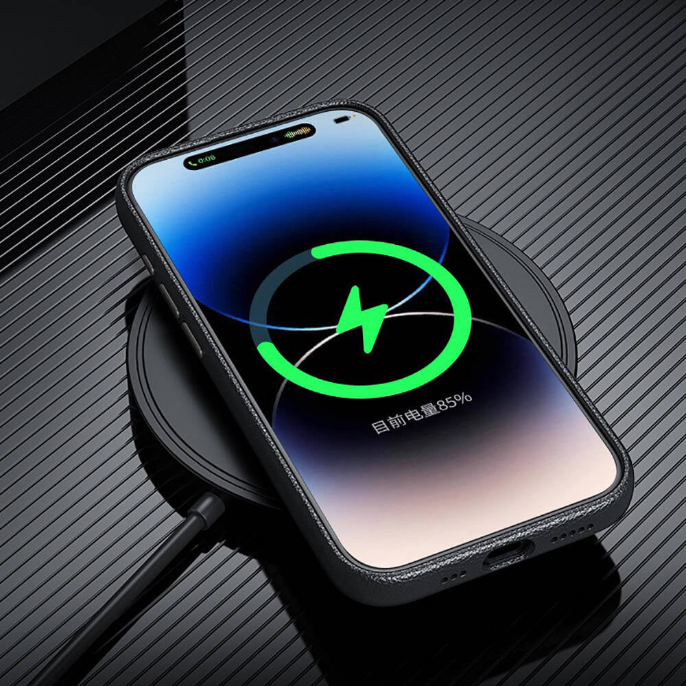 Apple iPhone 14 Pro Max Kılıf M-safe Şarj Özellikli PU Deri Zore Adora Kapak Siyah