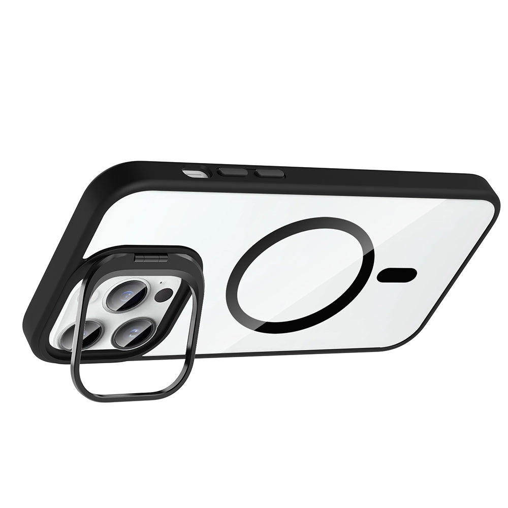 Apple iPhone 14 Pro Max Kılıf Standlı ve Kamera Lens Hediyeli M-Safe Şarj Özellikli Zore Etro Kapak Desert Titanyum