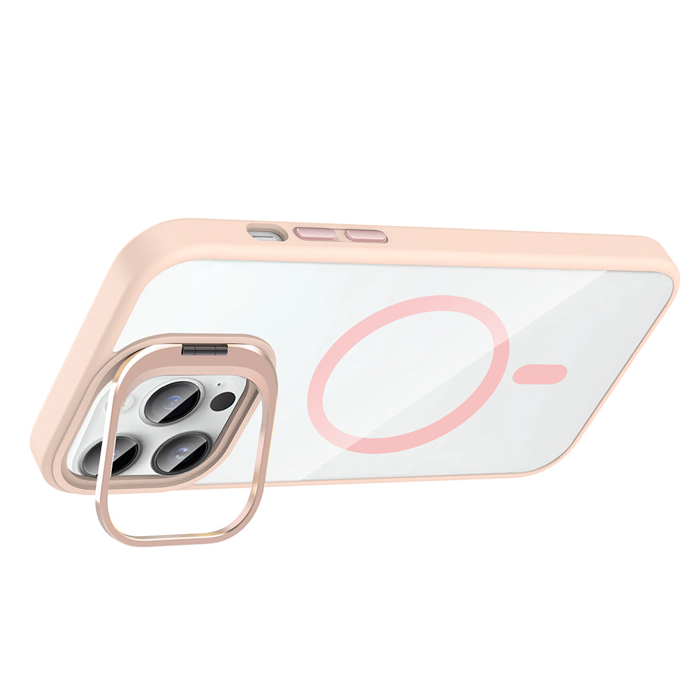 Apple iPhone 14 Pro Max Kılıf Standlı ve Kamera Lens Hediyeli M-Safe Şarj Özellikli Zore Etro Kapak Siyah