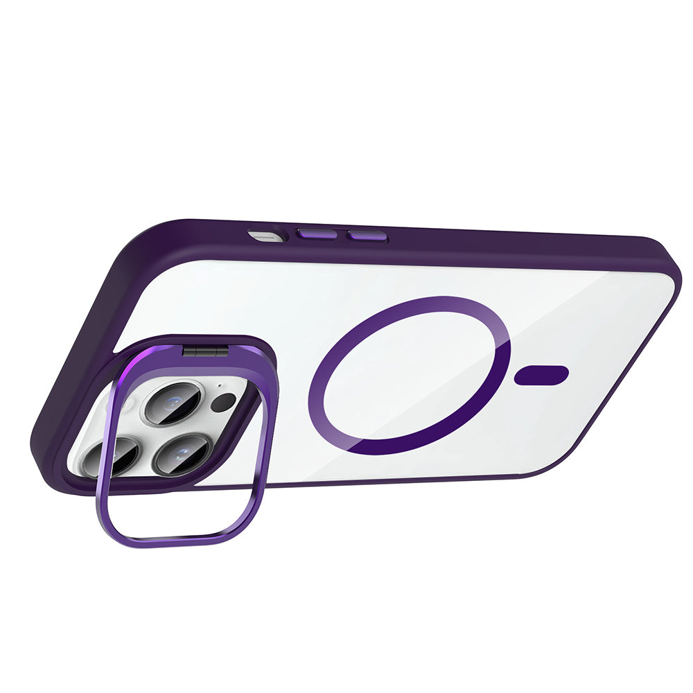 Apple iPhone 14 Pro Max Kılıf Standlı ve Kamera Lens Hediyeli M-Safe Şarj Özellikli Zore Etro Kapak Desert Titanyum