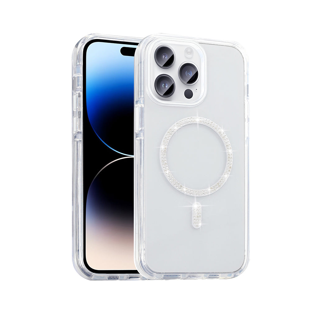 Apple iPhone 14 Pro Max Kılıf Taşlı Tasarım M-safe Şarj Özellikli Zore Koment Silikon Kapak Gold