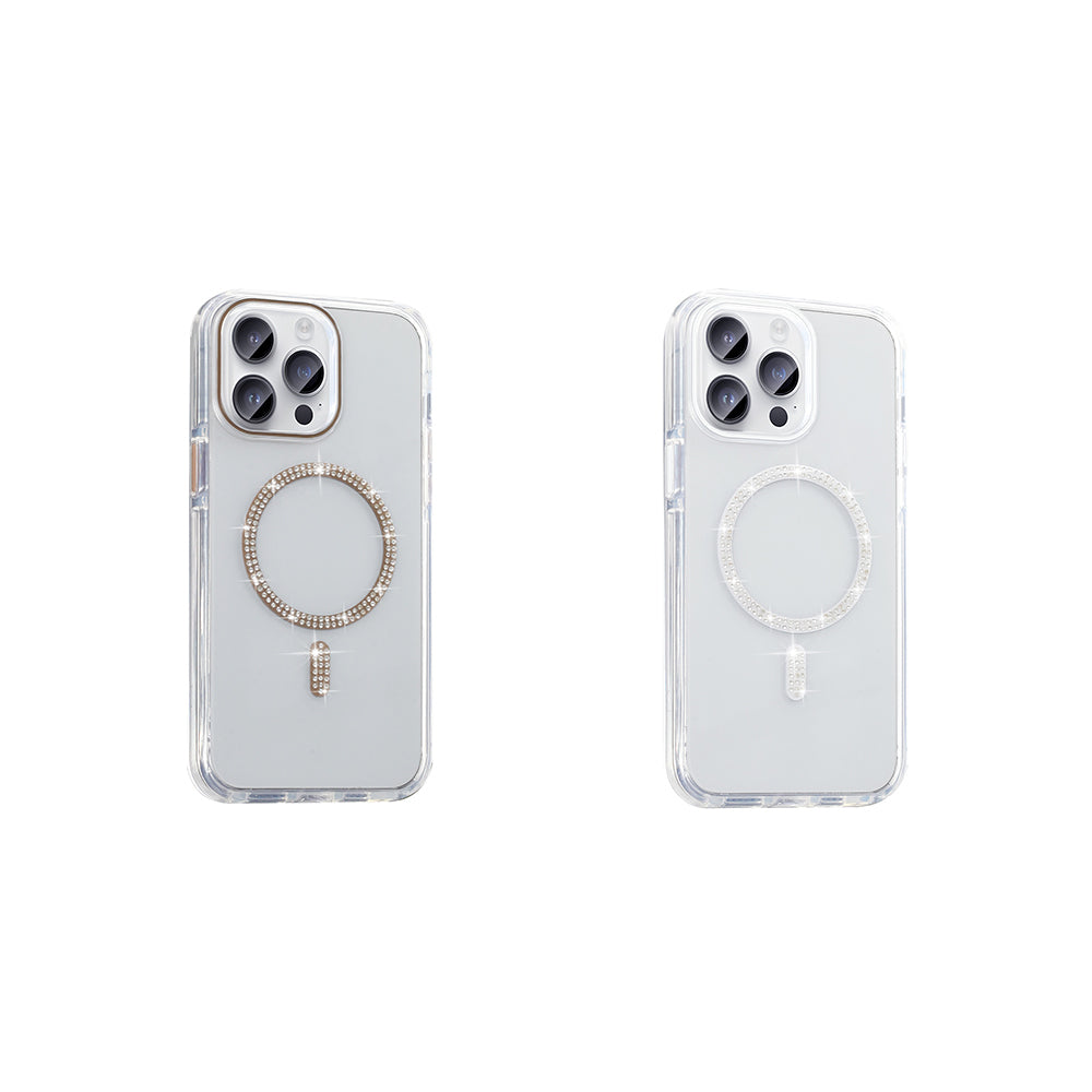 Apple iPhone 14 Pro Max Kılıf Taşlı Tasarım M-safe Şarj Özellikli Zore Koment Silikon Kapak Gümüş