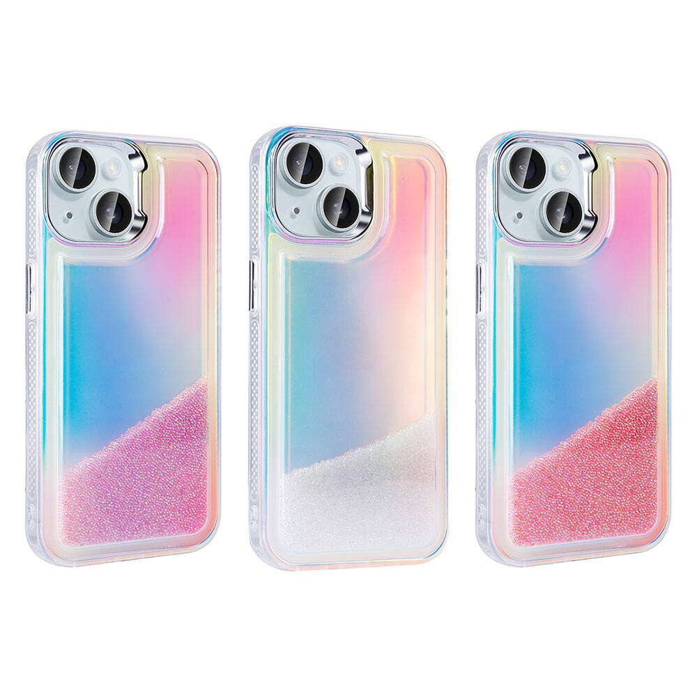 Apple iPhone 15 Kılıf Airbagli Renkli Arka Yüzey Boncuk Tasarımlı Zore Kumul Kapak Pembe