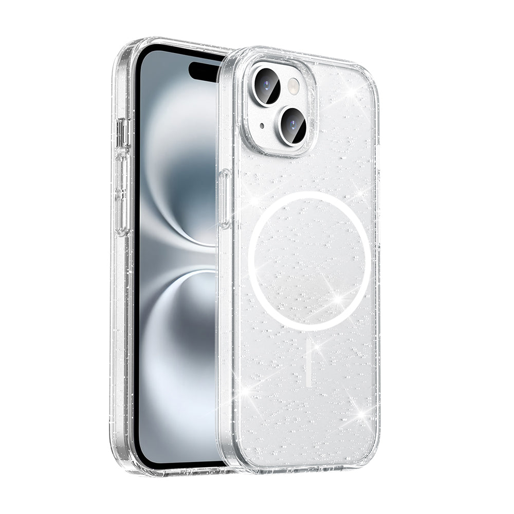 Apple iPhone 15 Kılıf M-safe Şarj Özellikli Parlayan Simli Saydam Renkli Zore Maris Kapak Şeffaf