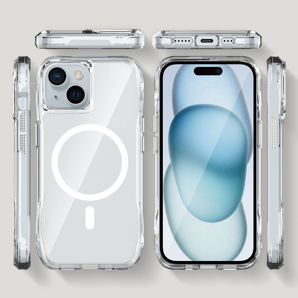 Apple iPhone 15 Kılıf M-safe Şarj Özellikli Airbagli Şeffaf Zore İncek Kapak Şeffaf