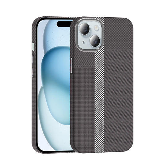 Apple iPhone 15 Kılıf M-safe Şarj Özellikli Karbon Fiber Görünümlü Zore Gros Kapak Gri-Siyah