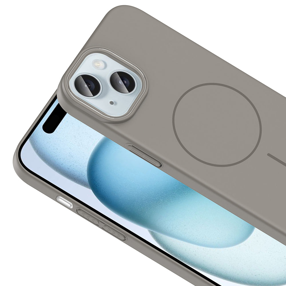 Apple iPhone 15 Kılıf M-safe Şarj Özellikli Zore Ruby Sert Kapak Gri