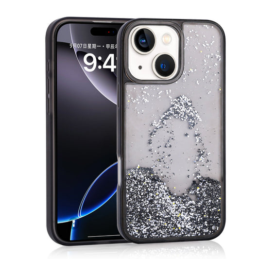 Apple iPhone 15 Kılıf Sıvılı Simli Şeffaf Arka Yüzey Zore Keto Silikon Kapak Siyah