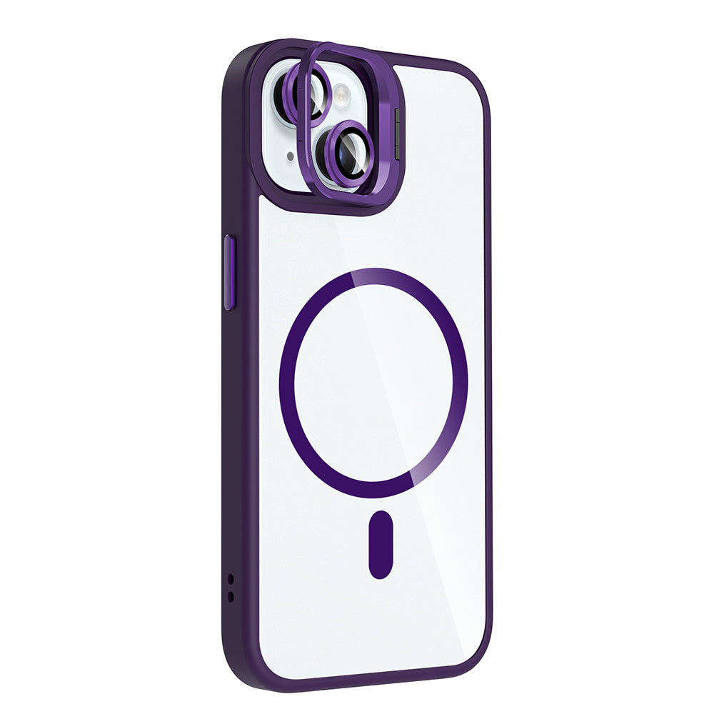 Apple iPhone 15 Kılıf Standlı ve Kamera Lens Hediyeli M-Safe Şarj Özellikli Zore Etro Kapak Siyah