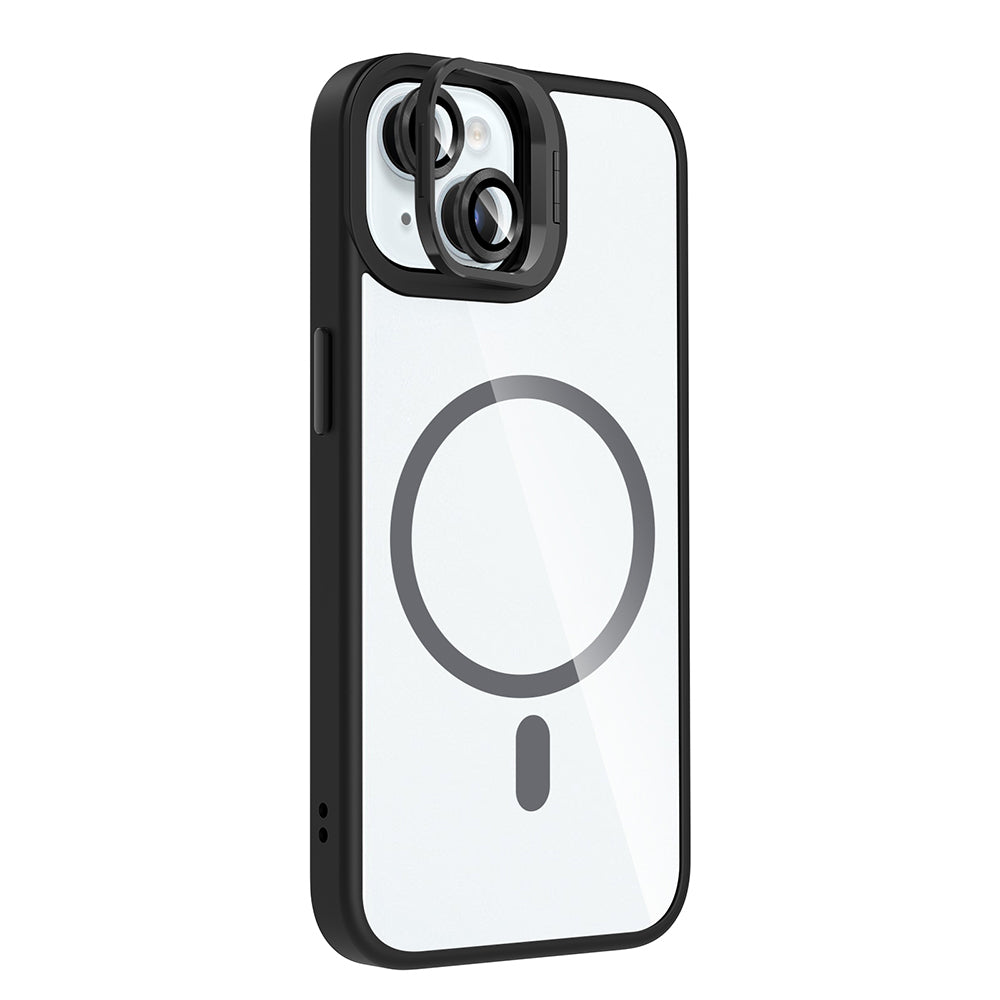 Apple iPhone 15 Kılıf Standlı ve Kamera Lens Hediyeli M-Safe Şarj Özellikli Zore Etro Kapak Derin Mor