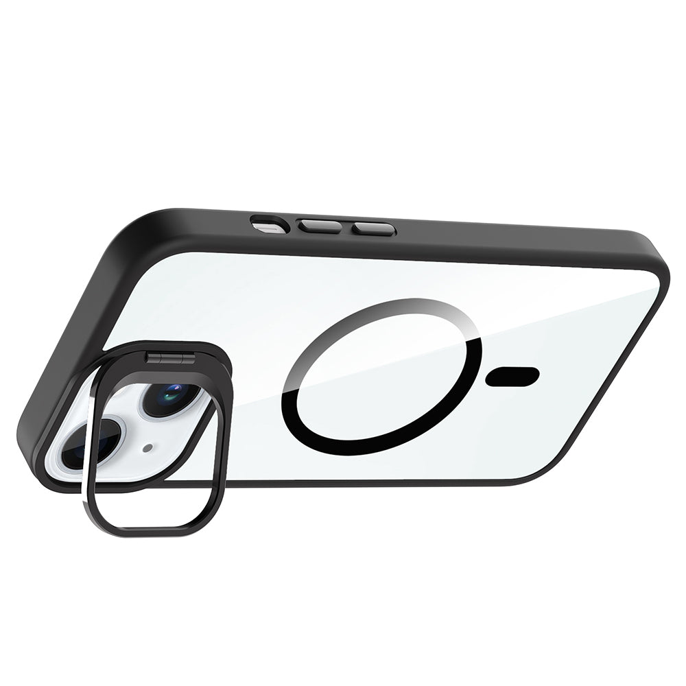 Apple iPhone 15 Kılıf Standlı ve Kamera Lens Hediyeli M-Safe Şarj Özellikli Zore Etro Kapak Lacivert