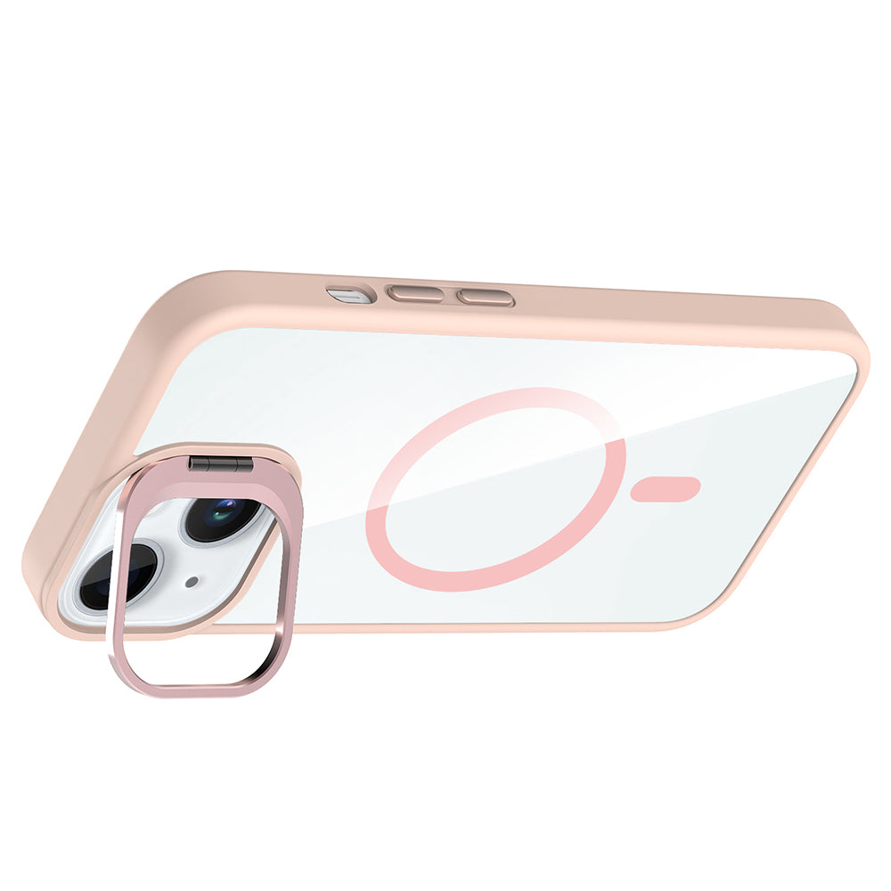 Apple iPhone 15 Kılıf Standlı ve Kamera Lens Hediyeli M-Safe Şarj Özellikli Zore Etro Kapak Siyah