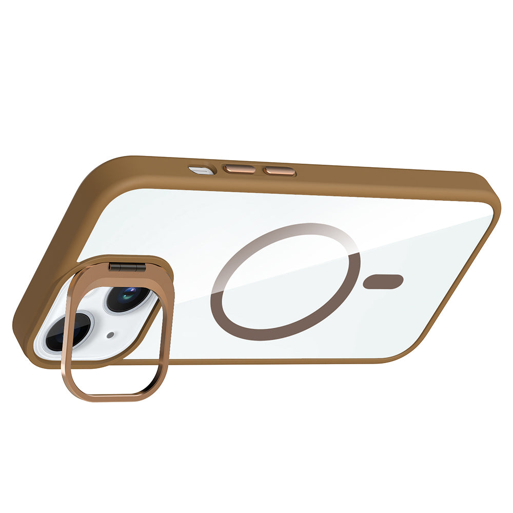 Apple iPhone 15 Kılıf Standlı ve Kamera Lens Hediyeli M-Safe Şarj Özellikli Zore Etro Kapak Siyah