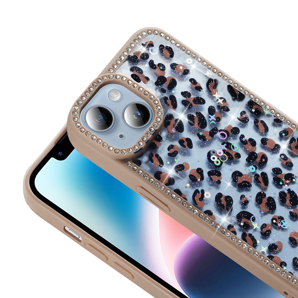 Apple iPhone 15 Kılıf Taşlı ve Simli Tasarım Zore Azra Kapak Pembe