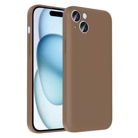 Apple iPhone 15 Plus Kılıf Kamera Korumalı Kartlık Hazneli Zore Vitra Kapak Kahverengi