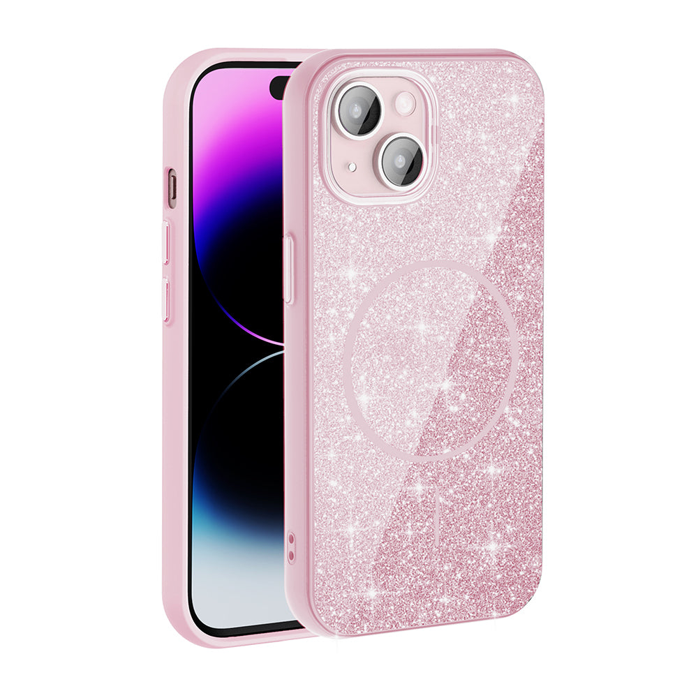 Apple iPhone 15 Plus Kılıf M-safe Şarj Özellikli Parlayan Simli Zore Okso Kapak Siyah