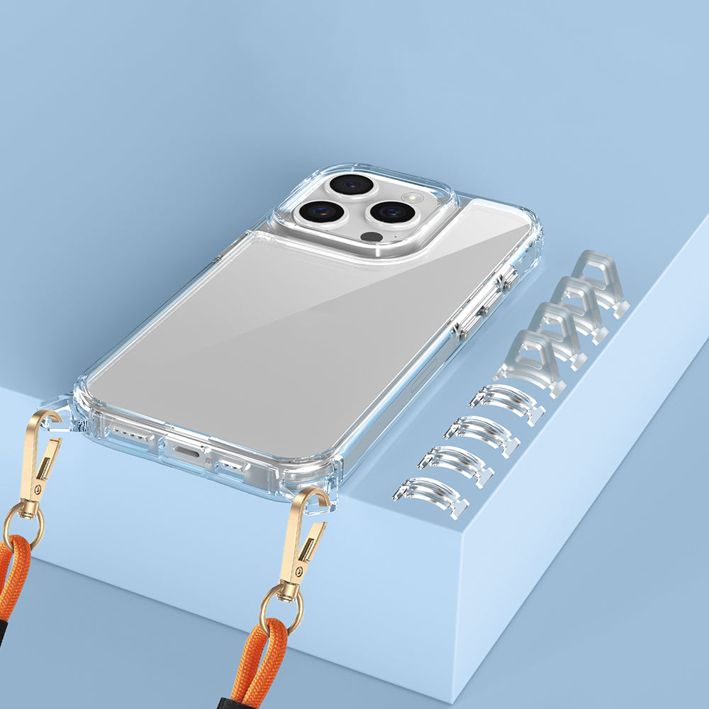 Apple iPhone 15 Pro Kılıf Airbagli Takılabilir Askı Aparatlı Zore Snap Silikon Kapak Şeffaf