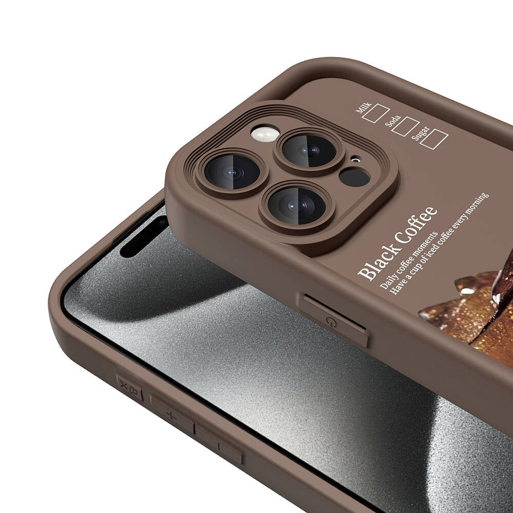 Apple iPhone 15 Pro Kılıf Kamera Korumalı Baskılı Arka Yüzey Zore Klas Kapak Açık Kahve
