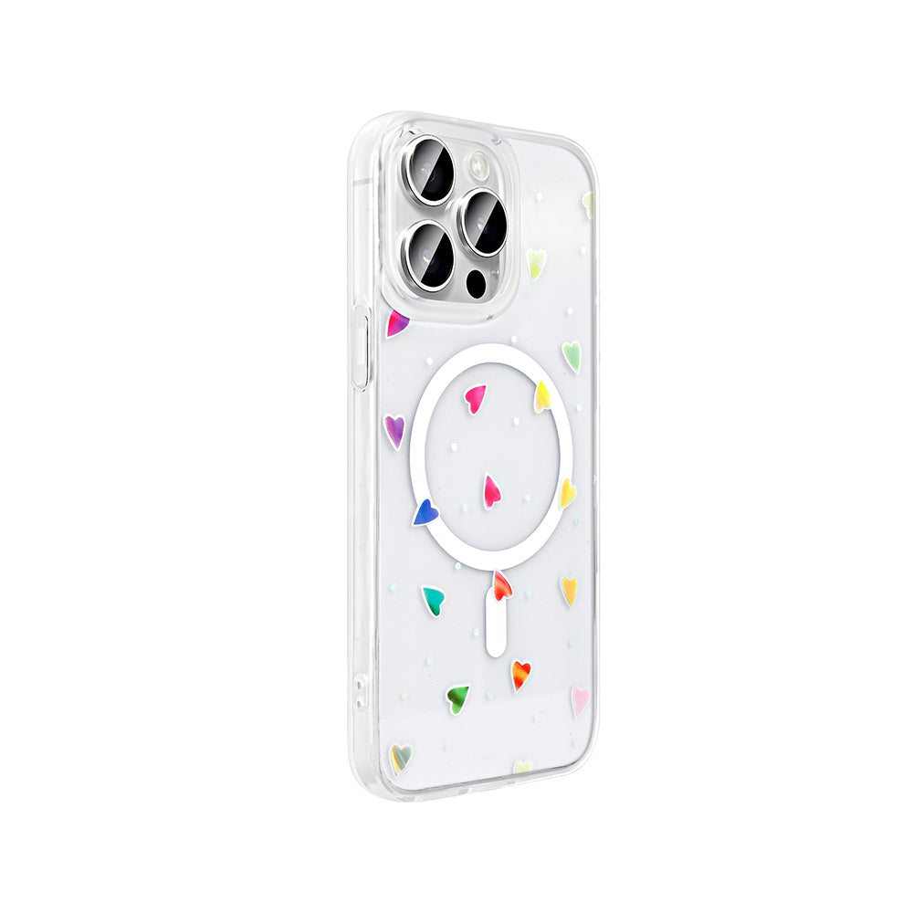 Apple iPhone 15 Pro Kılıf M-Safe Şarj Özellikli Şeffaf Zore Folk Sert Kapak Fiyonk