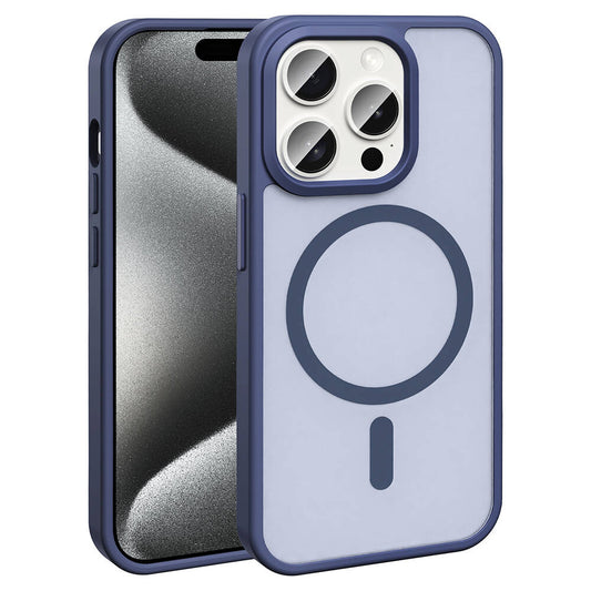 Apple iPhone 15 Pro Kılıf M-safe Şarj Özellikli Mat Arka Yüzey Zore Sio Kapak Lacivert
