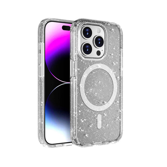 Apple iPhone 15 Pro Kılıf M-safe Şarj Özellikli Parlayan Simli Saydam Renkli Zore Allstar Kapak Şeffaf