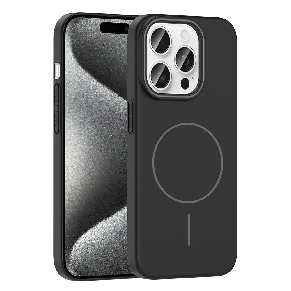 Apple iPhone 15 Pro Kılıf M-safe Şarj Özellikli Zore Ruby Sert Kapak Siyah