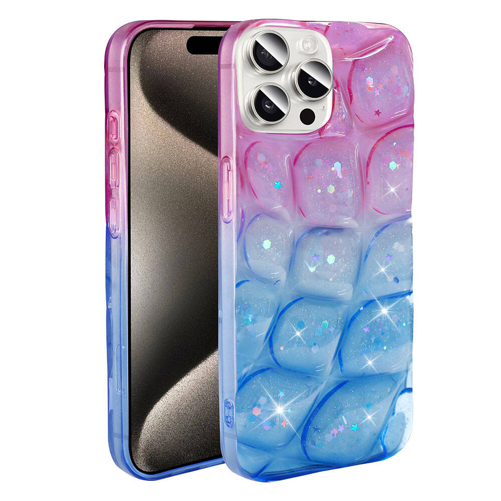Apple iPhone 15 Pro Kılıf Simli 3D Desenli Zore Hacar Kapak Pembe-Mor