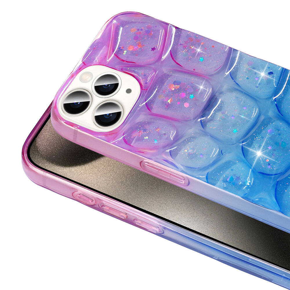 Apple iPhone 15 Pro Kılıf Simli 3D Desenli Zore Hacar Kapak Pembe-Mor