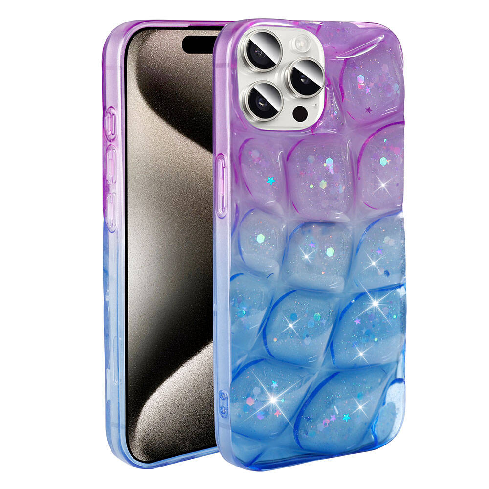 Apple iPhone 15 Pro Kılıf Simli 3D Desenli Zore Hacar Kapak Pembe-Mor