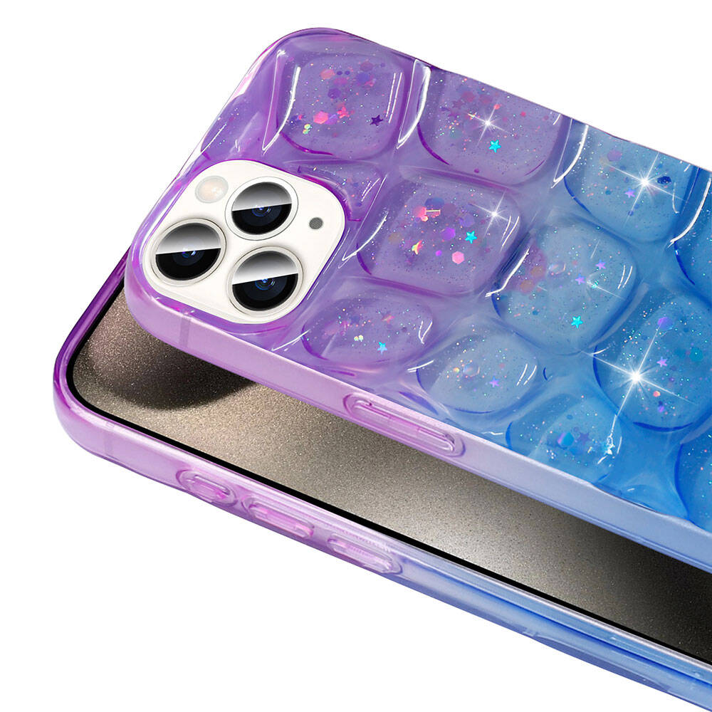 Apple iPhone 15 Pro Kılıf Simli 3D Desenli Zore Hacar Kapak Pembe-Mor