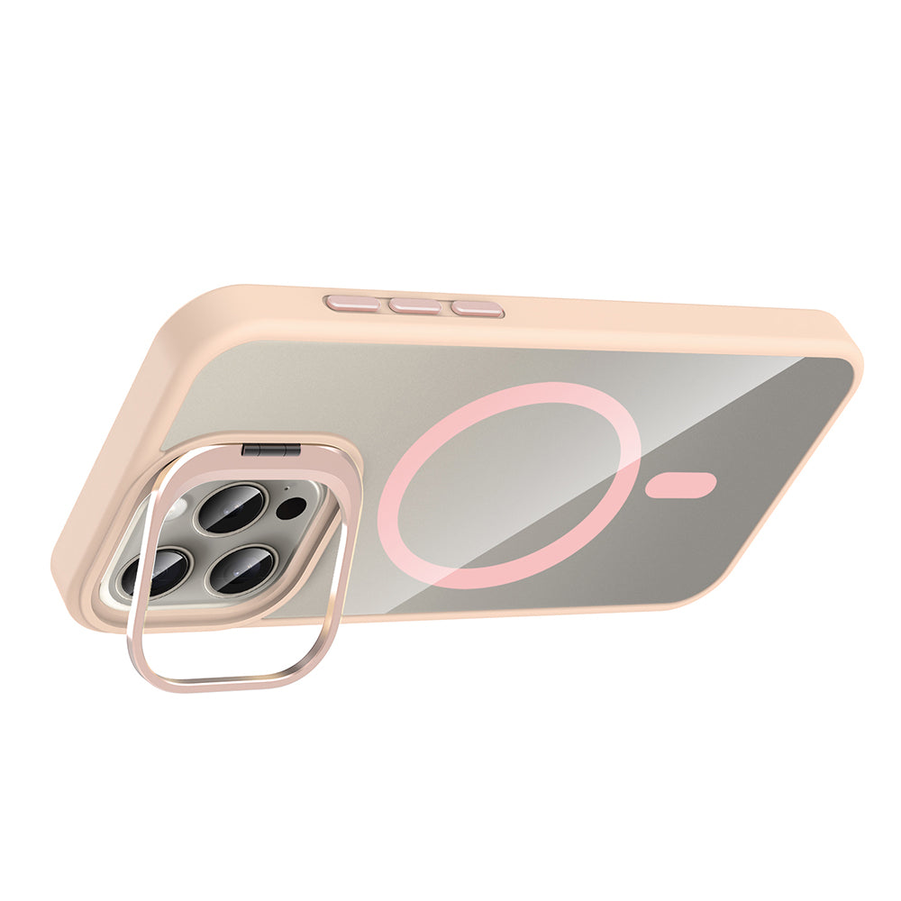 Apple iPhone 15 Pro Kılıf Standlı ve Kamera Lens Hediyeli M-Safe Şarj Özellikli Zore Etro Kapak Derin Mor