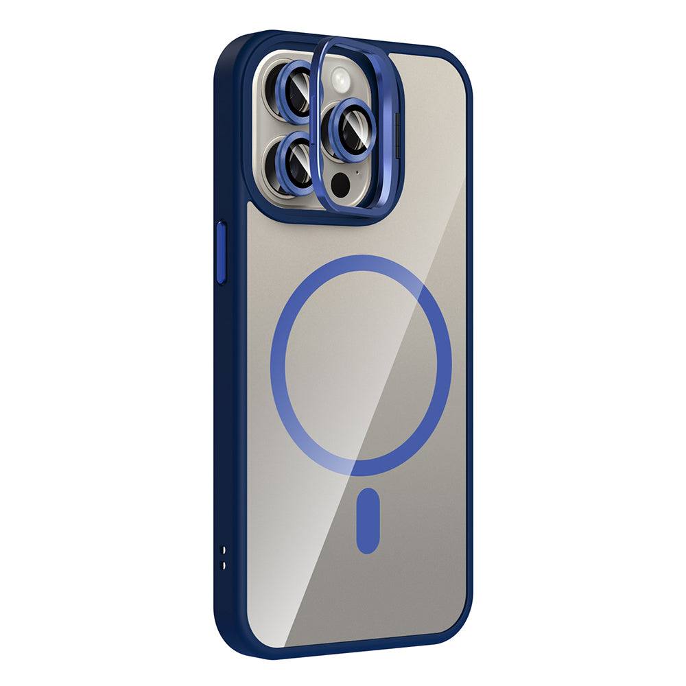 Apple iPhone 15 Pro Kılıf Standlı ve Kamera Lens Hediyeli M-Safe Şarj Özellikli Zore Etro Kapak Desert Titanyum