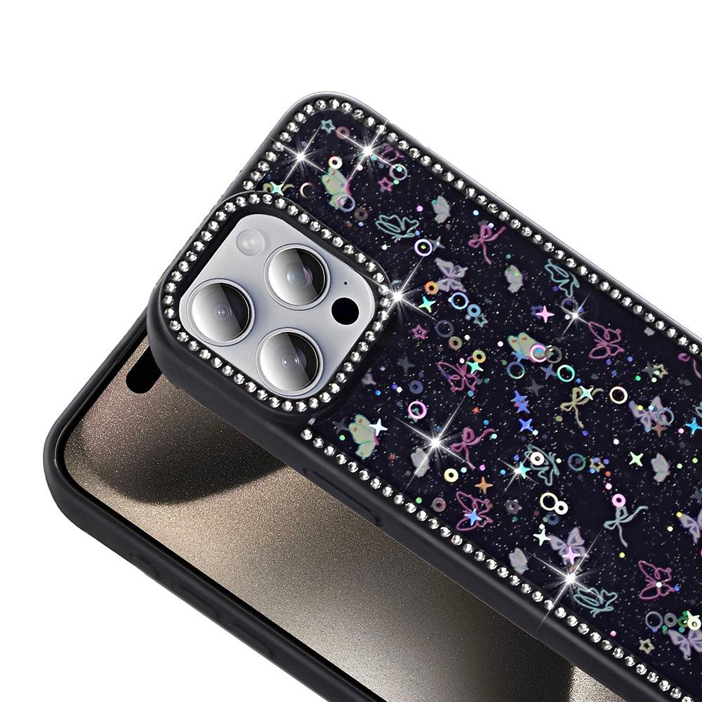 Apple iPhone 15 Pro Kılıf Taşlı ve Simli Tasarım Zore Azra Kapak Siyah