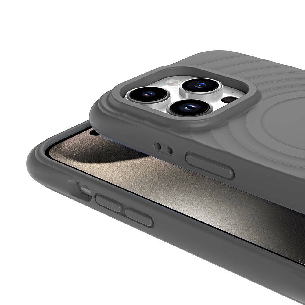 Apple iPhone 15 Pro M-safe Şarj Özellikli Airbagli Mat Görünümlü Zore Hepi Kapak Gri