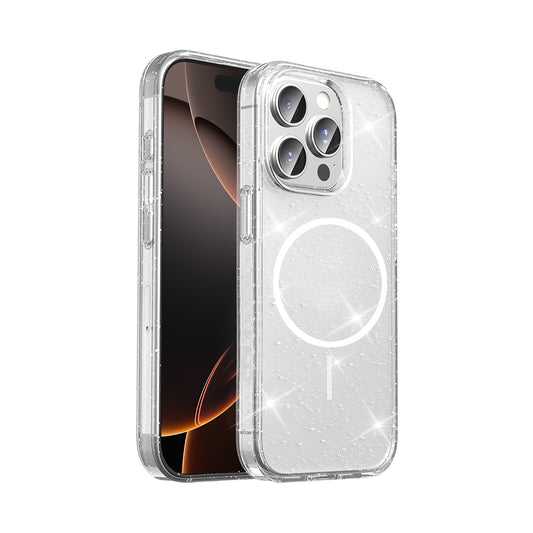 Apple iPhone 15 Pro Max Kılıf M-safe Şarj Özellikli Parlayan Simli Saydam Renkli Zore Maris Kapak Şeffaf