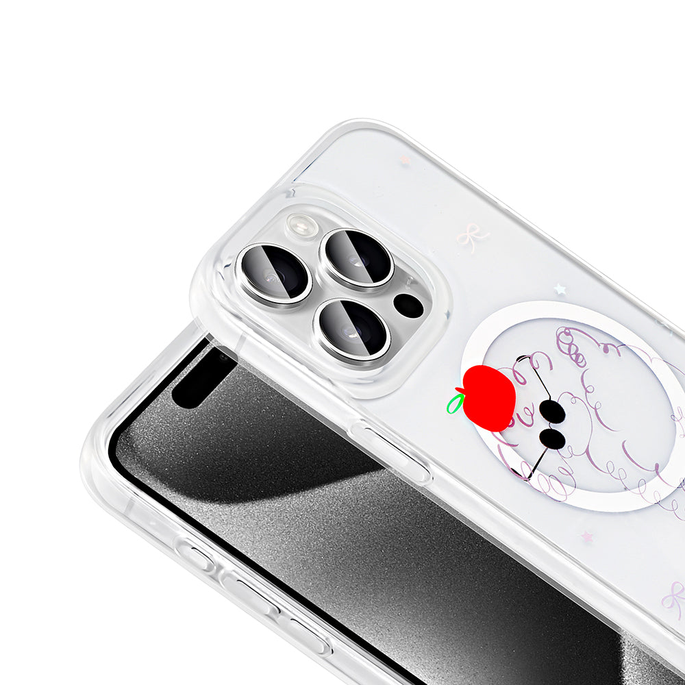 Apple iPhone 15 Pro Max Kılıf M-Safe Şarj Özellikli Şeffaf Zore Folk Sert Kapak Papatya