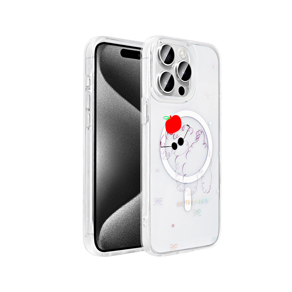 Apple iPhone 15 Pro Max Kılıf M-Safe Şarj Özellikli Şeffaf Zore Folk Sert Kapak Fiyonk