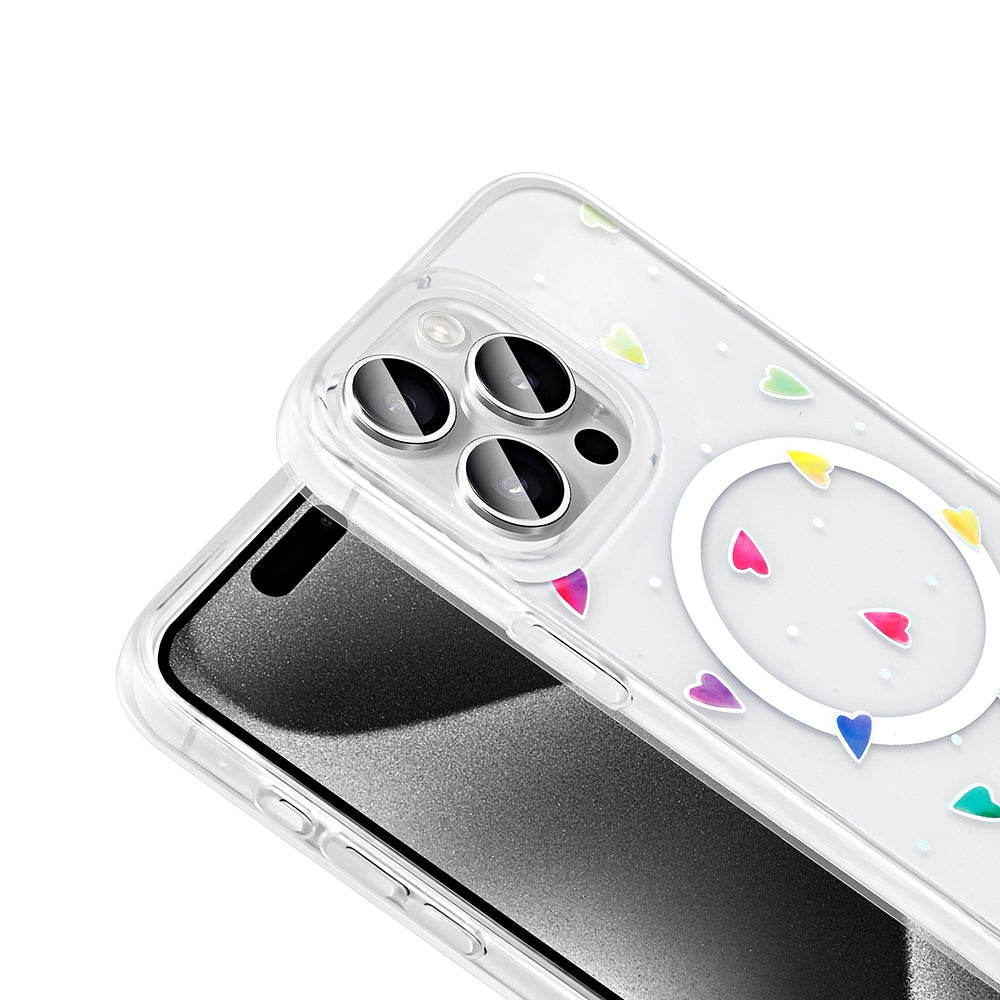 Apple iPhone 15 Pro Max Kılıf M-Safe Şarj Özellikli Şeffaf Zore Folk Sert Kapak Kalp