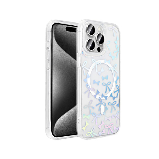 Apple iPhone 15 Pro Max Kılıf M-Safe Şarj Özellikli Şeffaf Zore Folk Sert Kapak Fiyonk