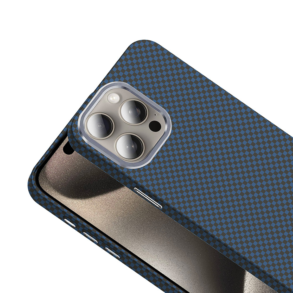 Apple iPhone 15 Pro Max Kılıf M-safe Şarj Özellikli Karbon Fiber Görünümlü Zore Gros Kapak Siyah-Lacivert