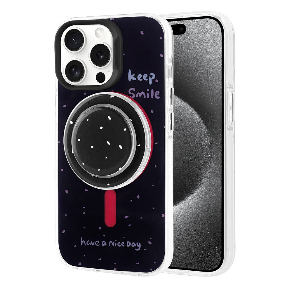 Apple iPhone 15 Pro Max Kılıf M-safe Şarj Özellikli Tak-Çıkar Pop Soketli Zore Tiktok Kapak Mor