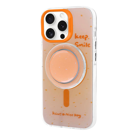 Apple iPhone 15 Pro Max Kılıf M-safe Şarj Özellikli Tak-Çıkar Pop Soketli Zore Tiktok Kapak Turuncu